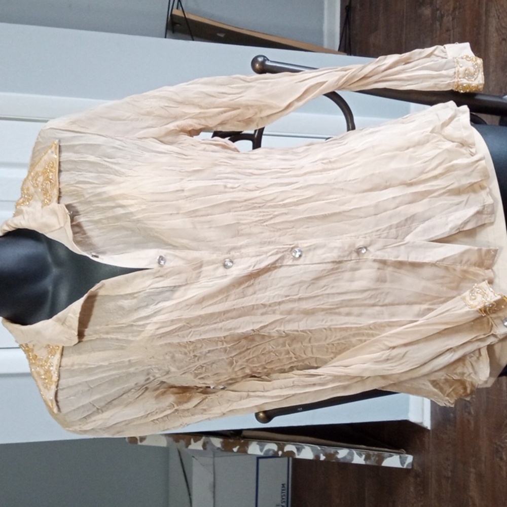 {$15 BUNDLED} New L’ POGEE Tan Gold Jeweled Beaded Sheer Under Tank Top